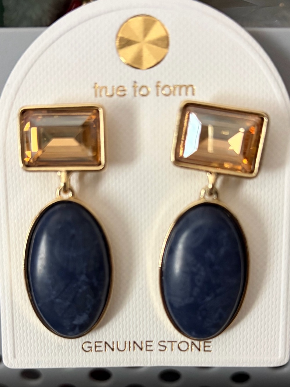 True to Form Navy & Champagne Stone Drop Earrings